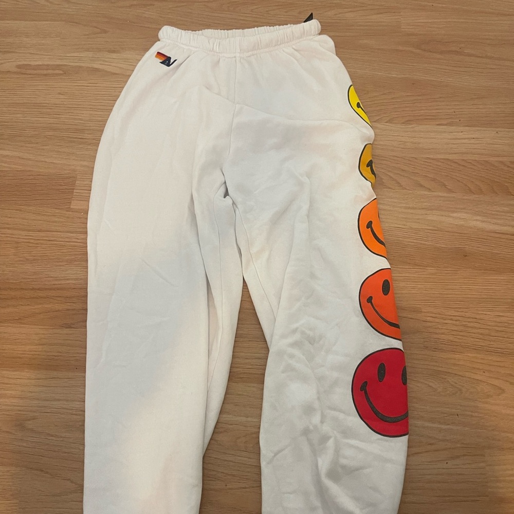 White Aviator Nation Smiley Sweatpants 😊🌈